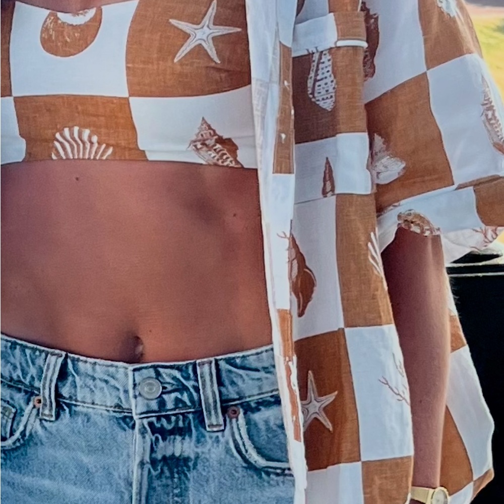 DISSH White & orange button down and Crop Top set